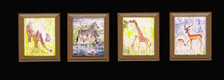 Dollhouse Miniature Jungle Animal Prints/Set Of 4